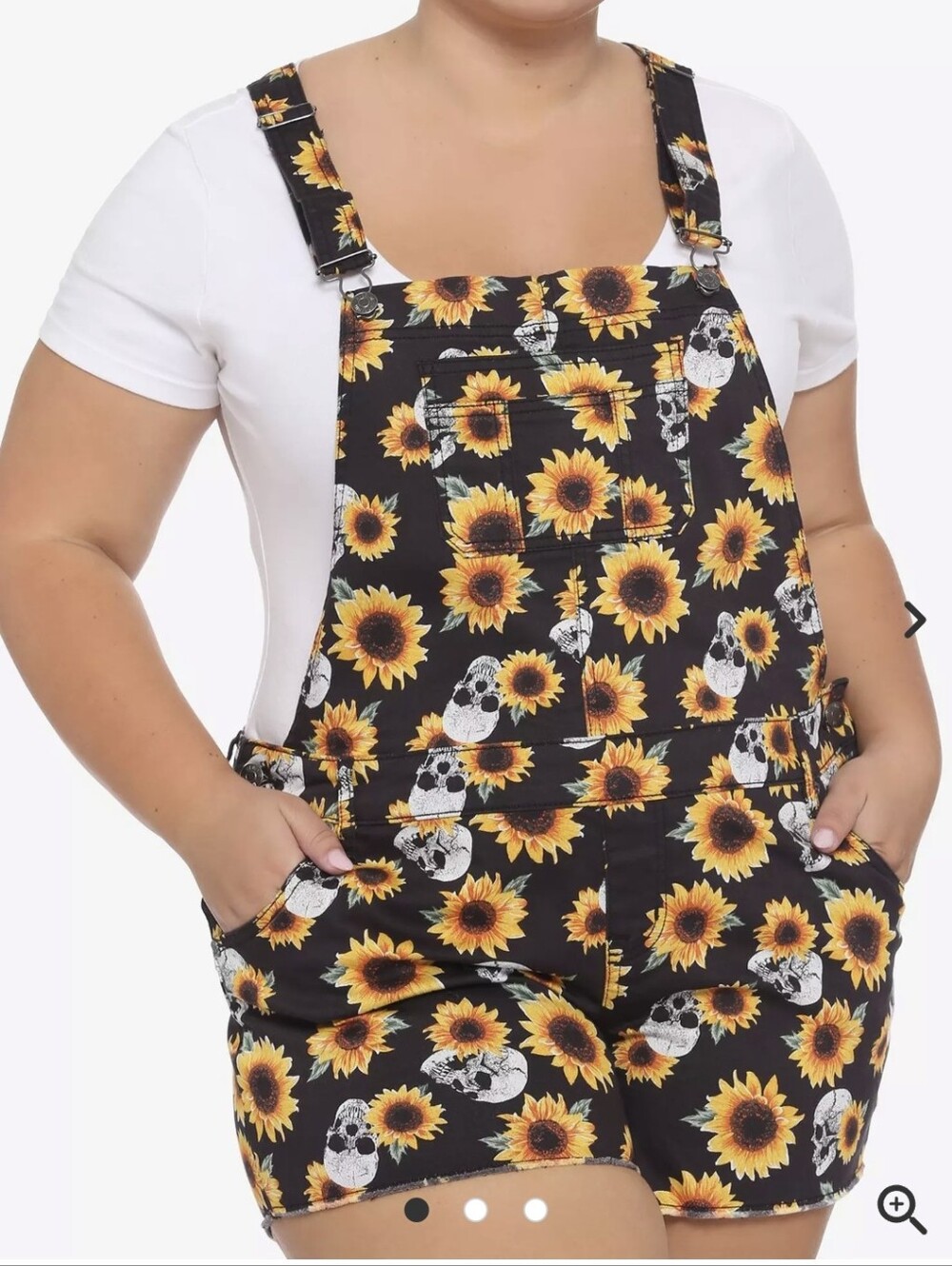 Hot Topic Sunflower Skull Print Shortalls Sz.2